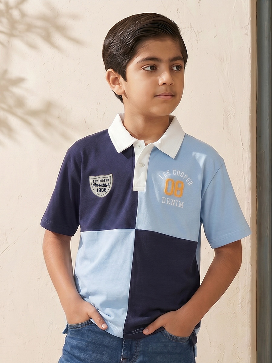 Collared Short Sleeves T-Shirt with Colourblock Design