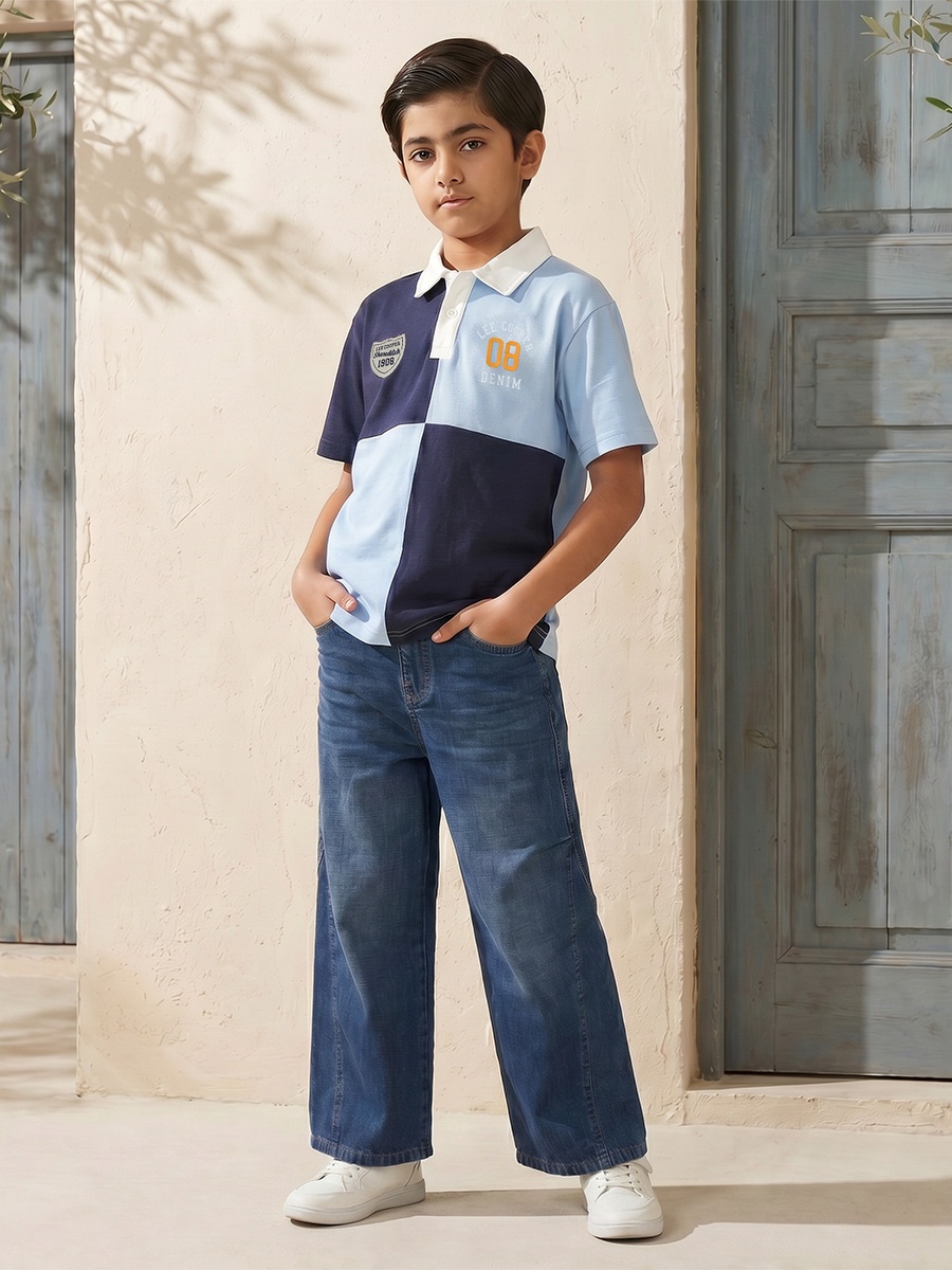 Collared Short Sleeves T-Shirt with Colourblock Design