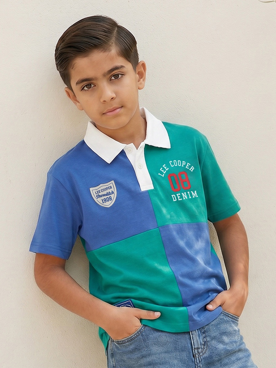Collared Short Sleeves T-Shirt with Colourblock Design