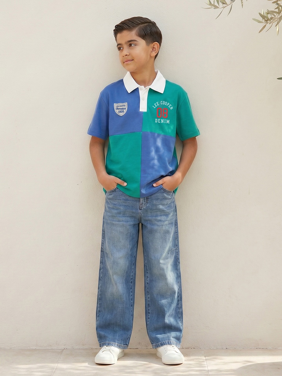 Collared Short Sleeves T-Shirt with Colourblock Design
