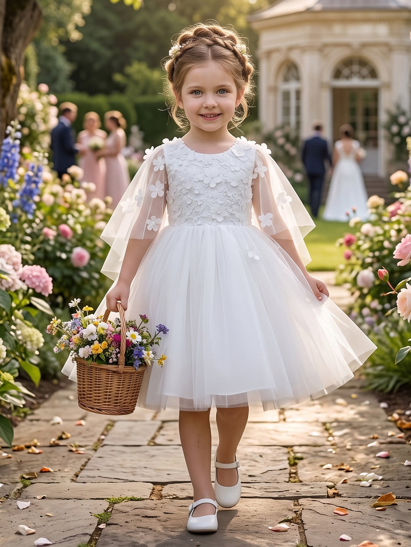 White Embroidered Round Neck Fit and Flare Dress