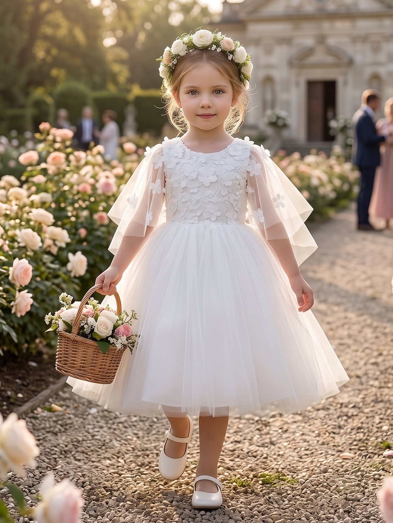 White Embroidered Round Neck Fit and Flare Dress