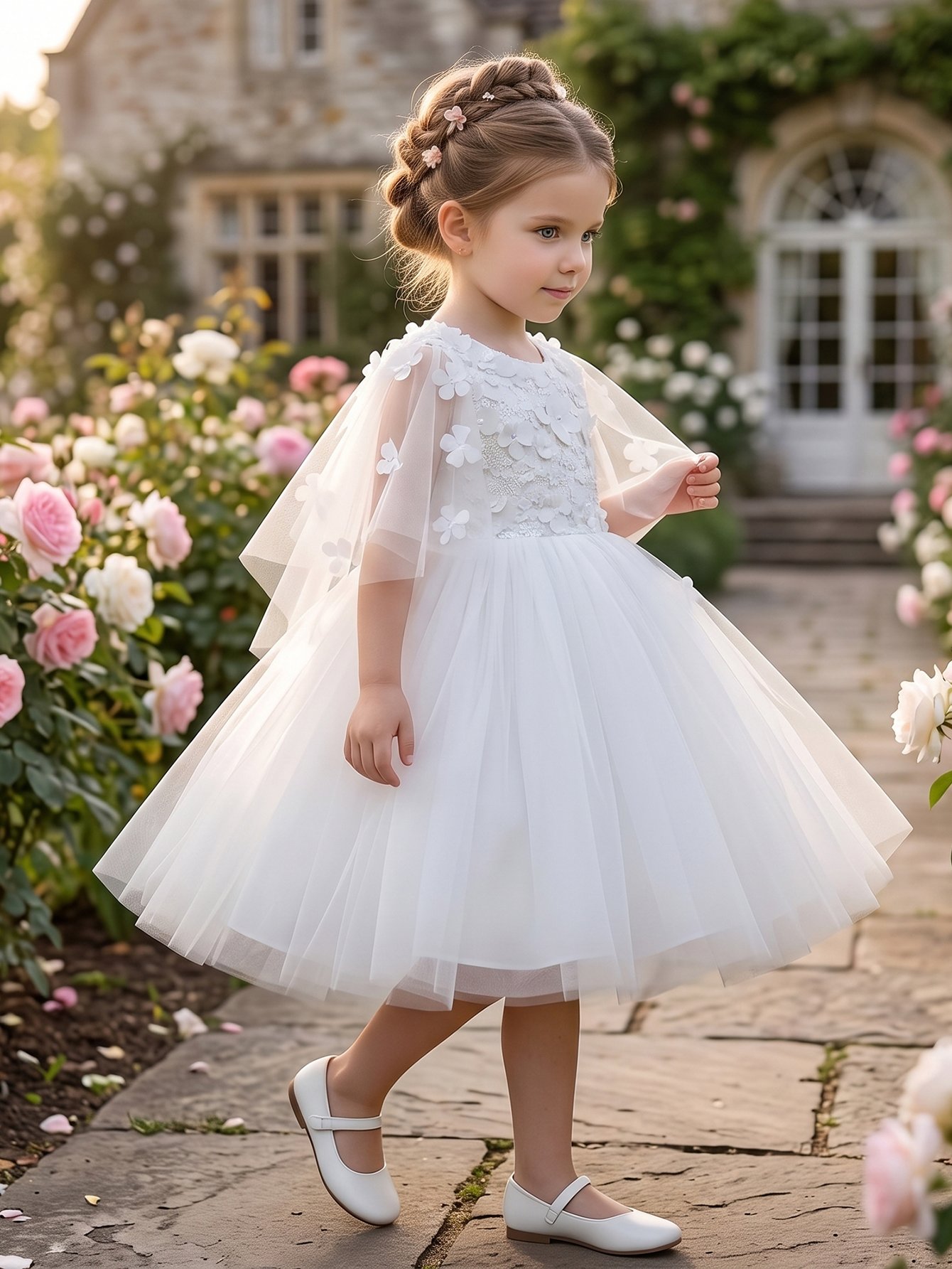 White Embroidered Round Neck Fit and Flare Dress