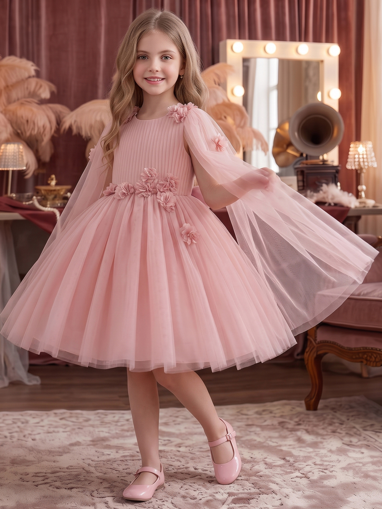 Pink Solid Round Neck Fit and Flare Dress