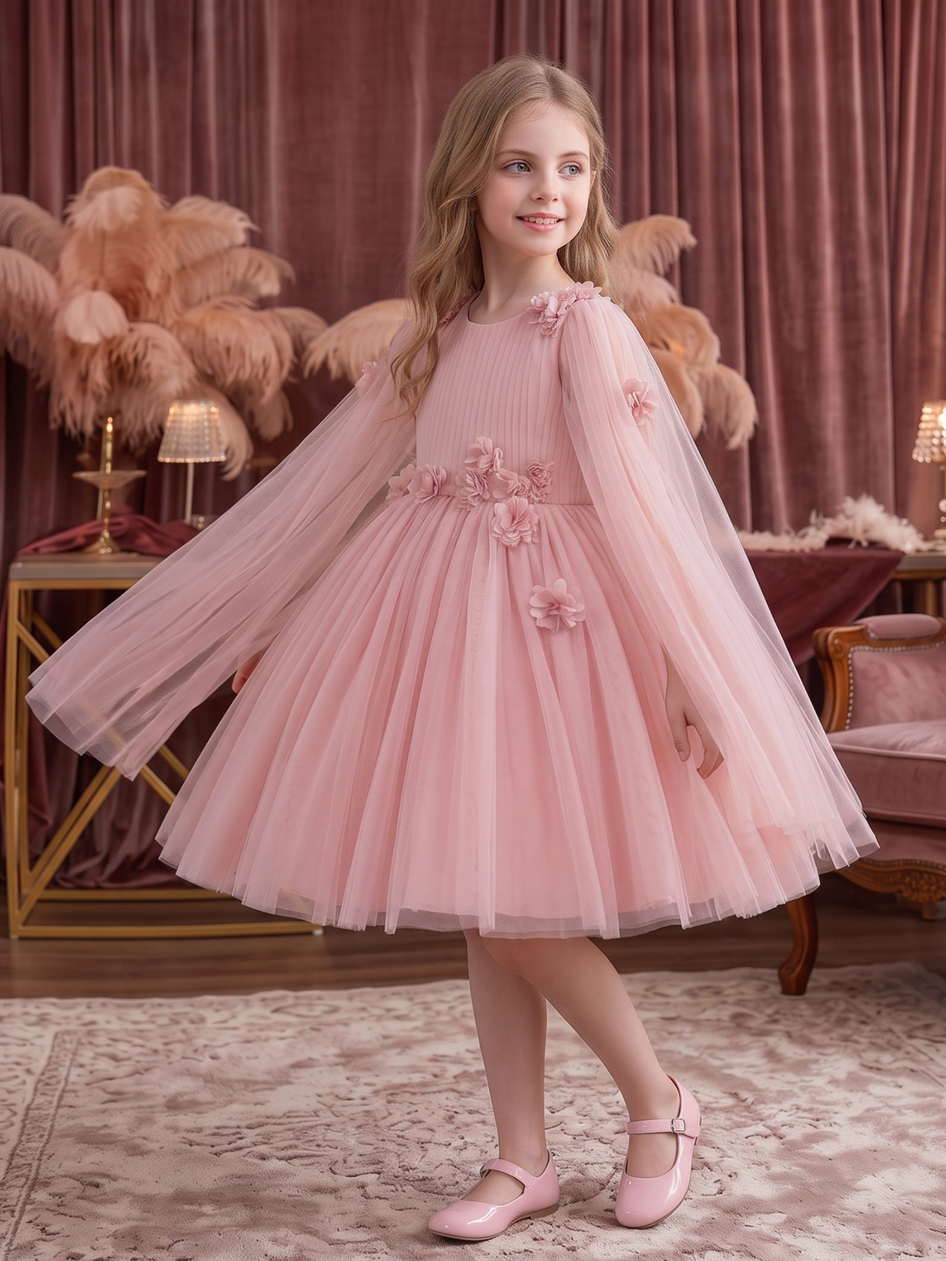 Pink Solid Round Neck Fit and Flare Dress