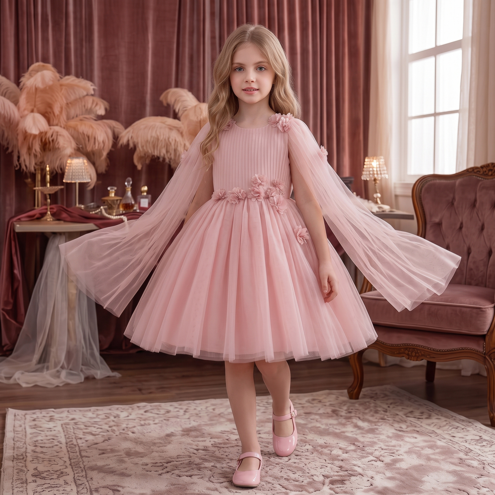 Pink Solid Round Neck Fit and Flare Dress