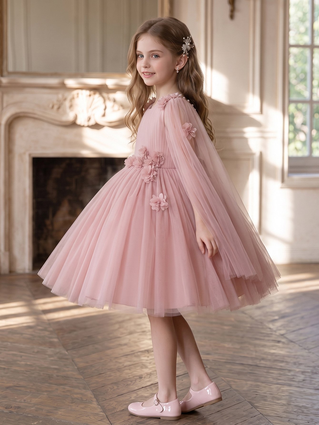 Pink Solid Round Neck Fit and Flare Dress