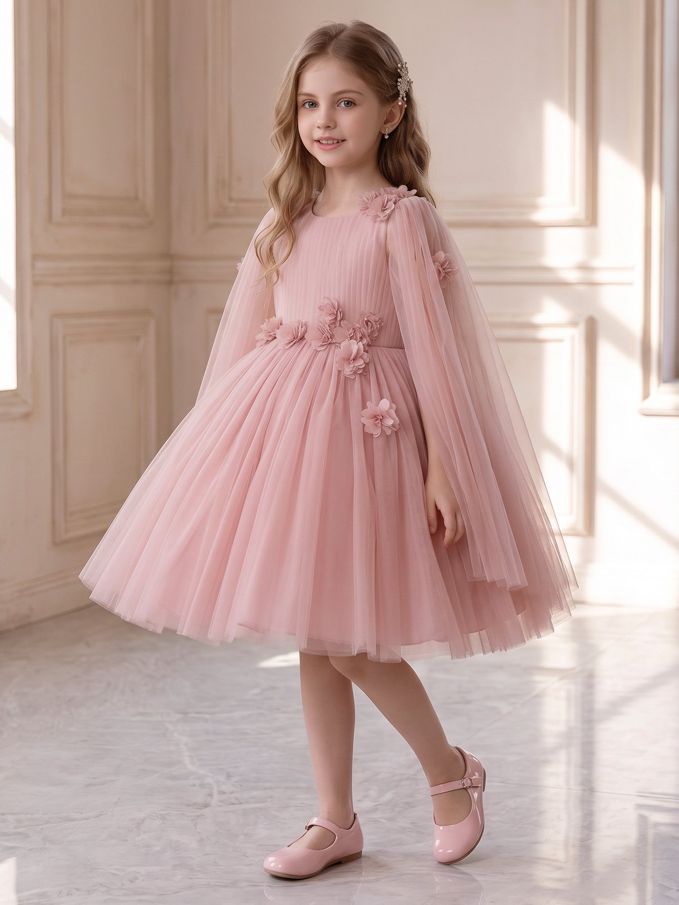 Pink Solid Round Neck Fit and Flare Dress