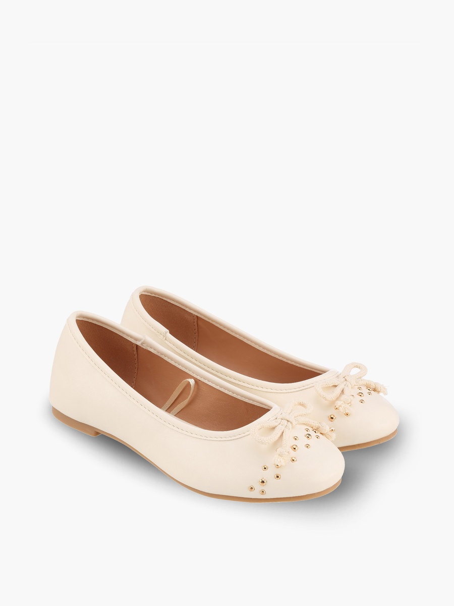 Girls Studded Bow Accent Ballerina Shoes