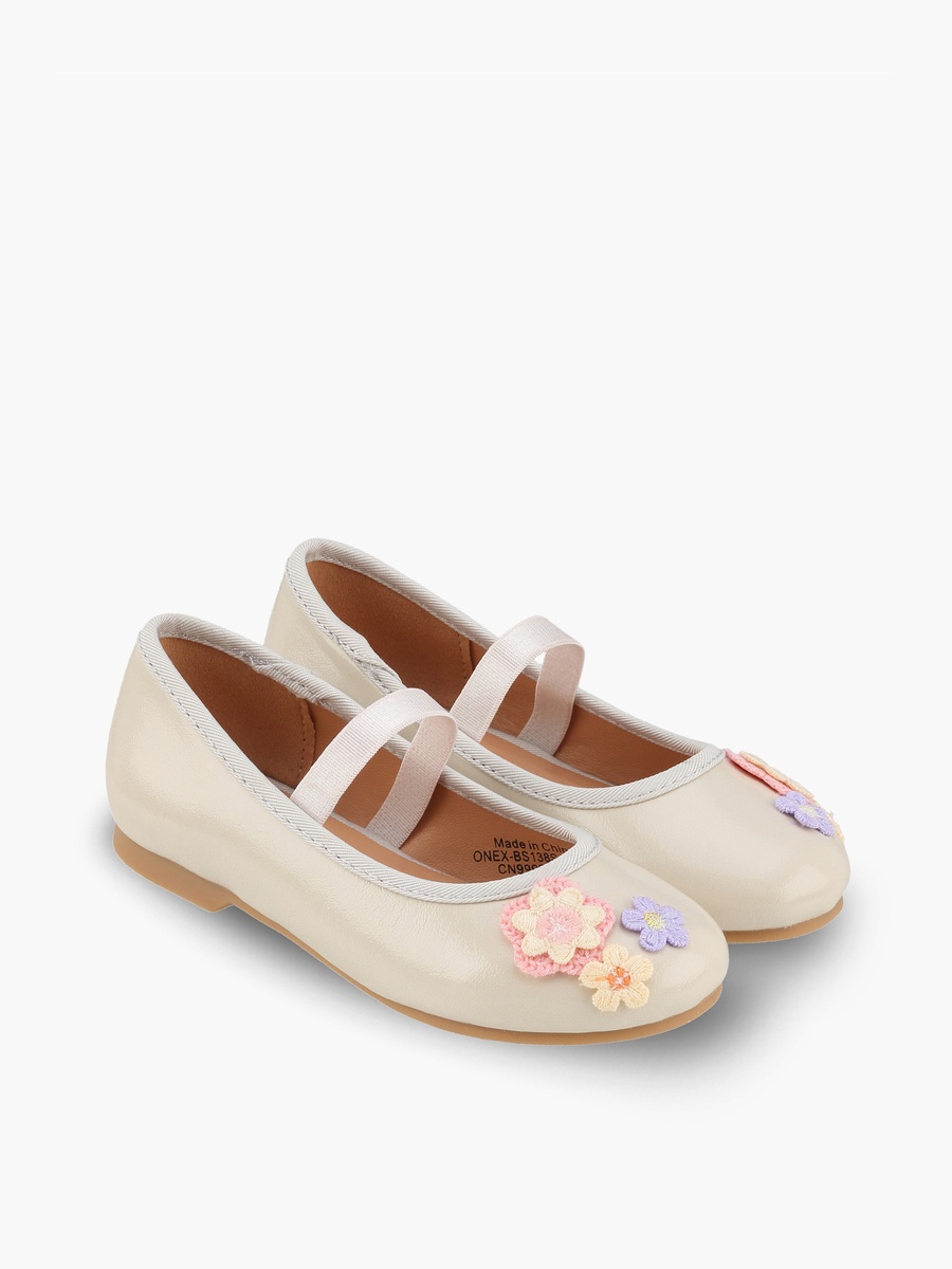 Girls Floral Applique Ballerina Shoes