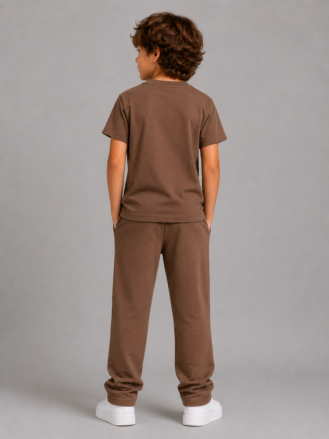 Unisex Brown Cotton NY T-Shirt and Jogger Set - Short Sleeve and Drawstring