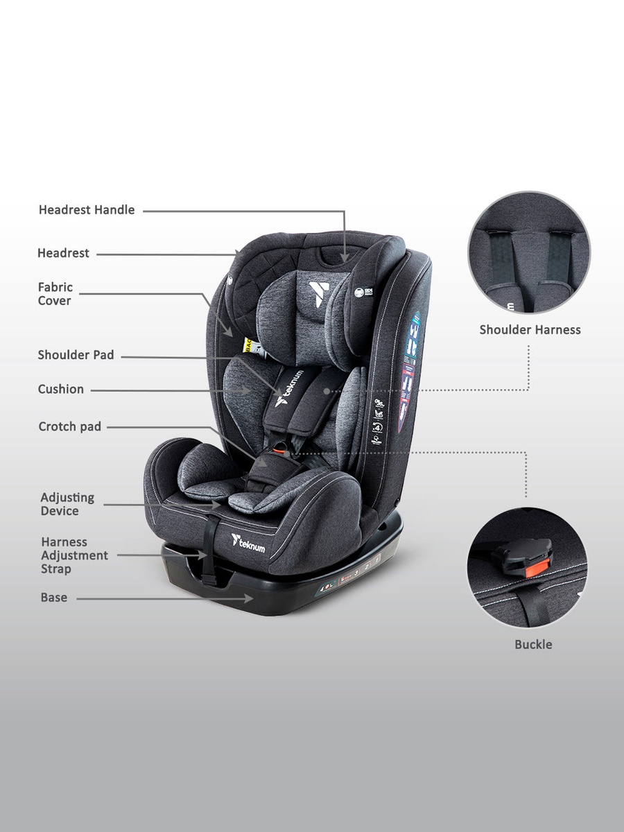 Evolve 2 Car Seat 0-12yrs with Grey Dads Diaper Hand Bag - Dark Grey