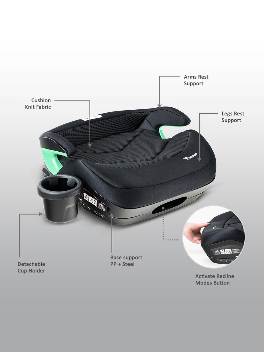 Car Seat I-Size Booster with 4 Reclining Mode and Isofix - Black