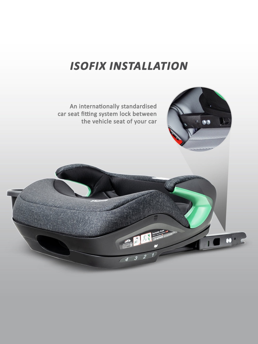 Car Seat I-Size Booster with 4 Reclining Mode and Isofix - Grey