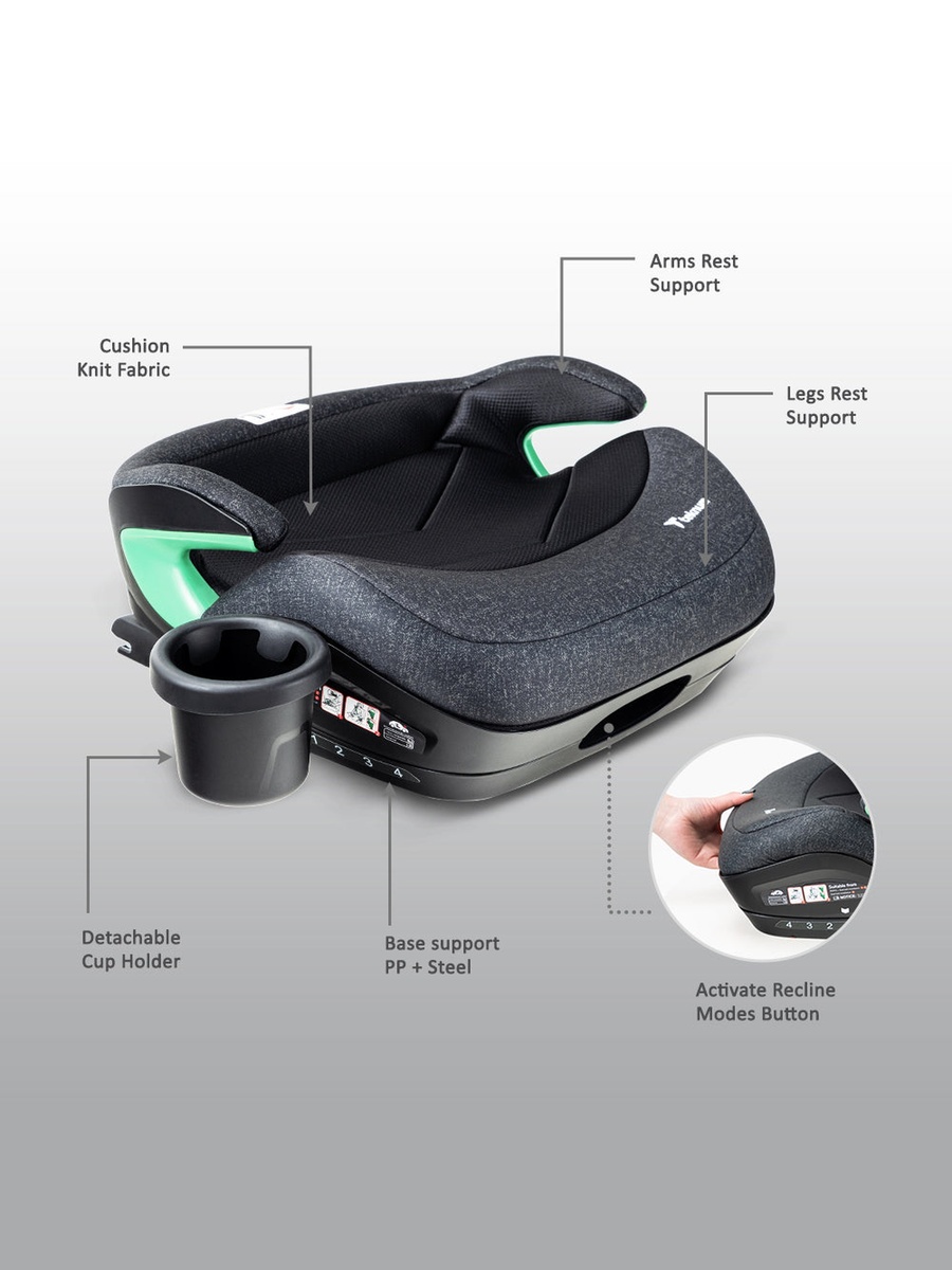 Car Seat I-Size Booster with 4 Reclining Mode and Isofix - Grey