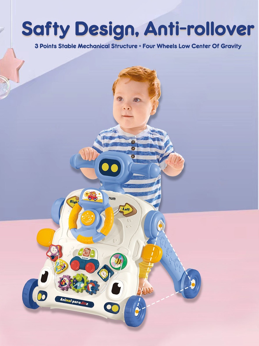 3-IN-1 Baby Walker/Learning Table Mode/Game Panel Mode with Musical Keyboard - Blue