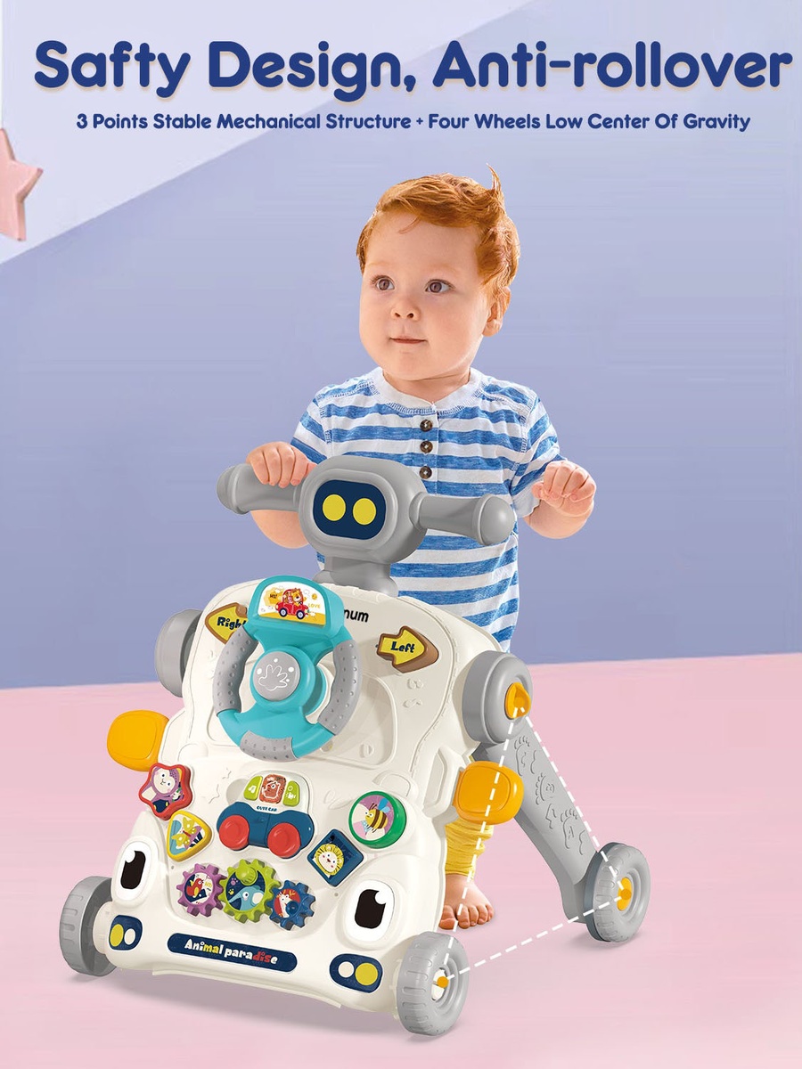 3-IN-1 Baby Walker/Learning Table Mode/Game Panel Mode with Musical Keyboard - Grey