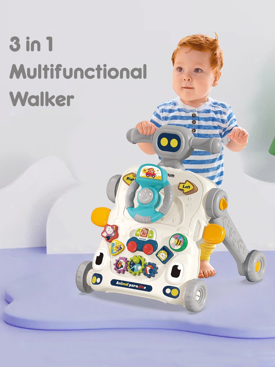 3-IN-1 Baby Walker/Learning Table Mode/Game Panel Mode with Musical Keyboard - Grey