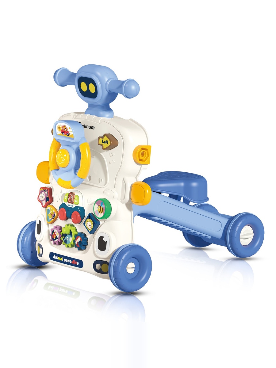 5-IN-1 Baby Walker/Learning Table Mode/Game Panel Mode/Scooter Mode/Roller Coaster Mode with Musical Keyboard - Blue