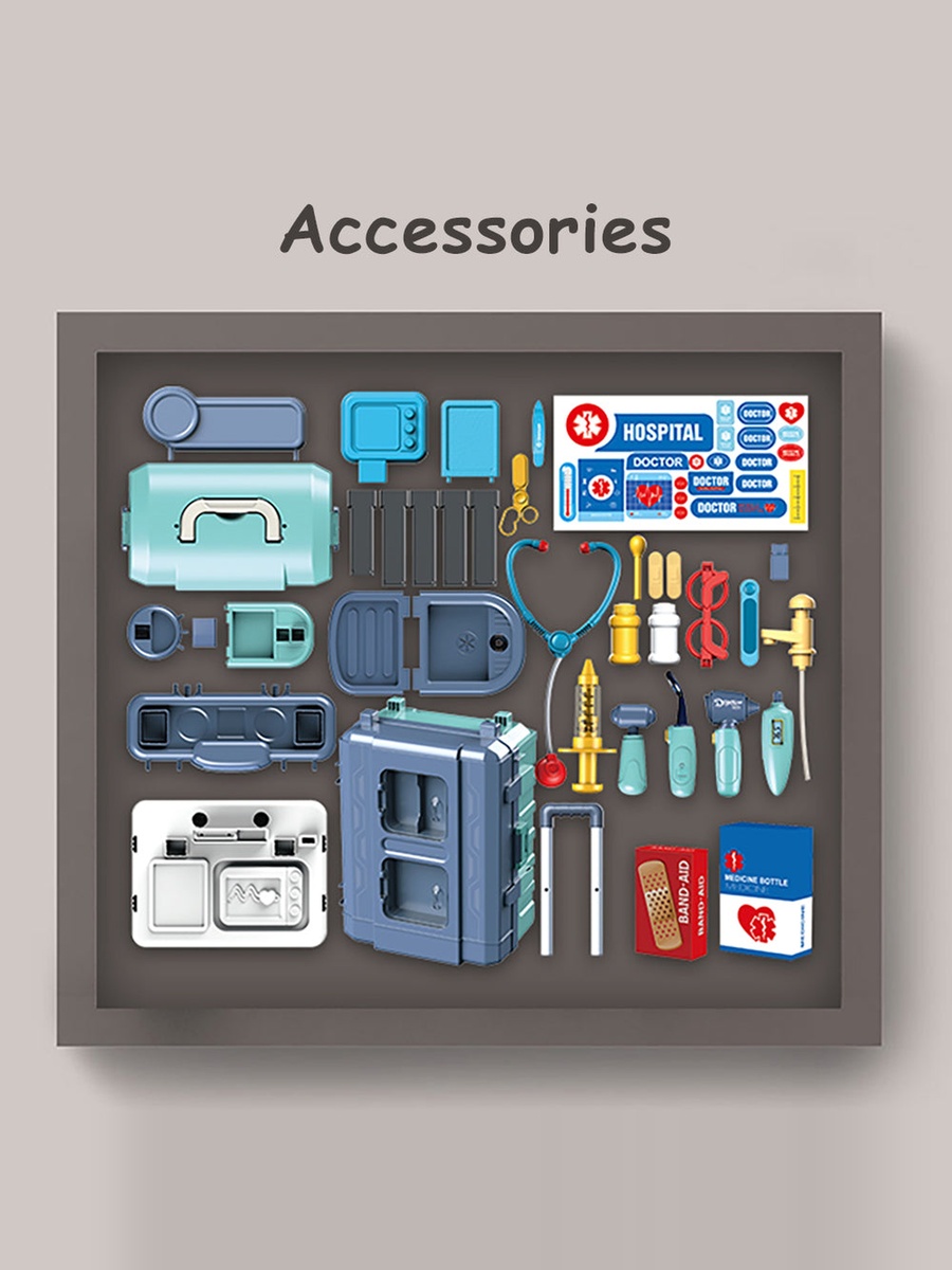 Role Play Doctor/Hospital Toy Set Luggage Case (38 -Piece) Inbuilt Light and Sound - Blue, 3in1 Mode