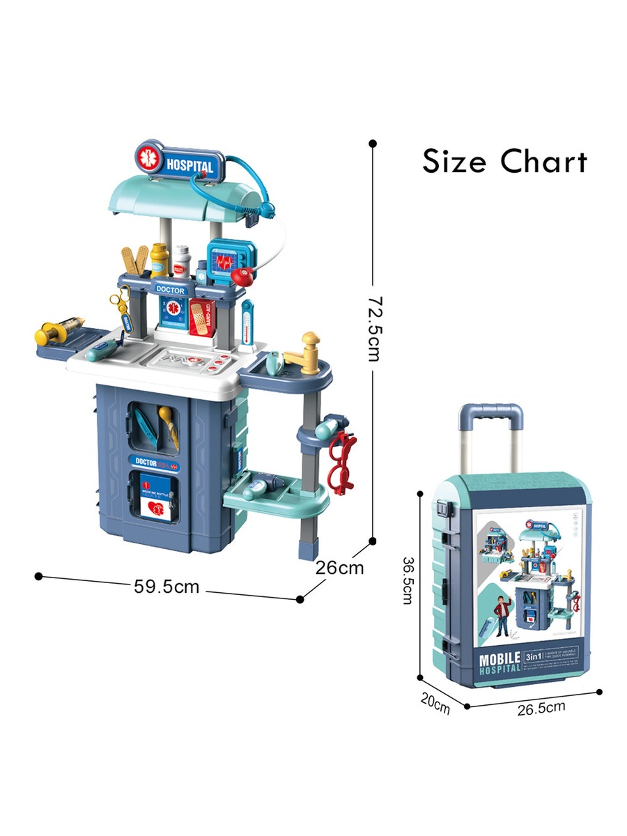 Role Play Doctor/Hospital Toy Set Luggage Case (38 -Piece) Inbuilt Light and Sound - Blue, 3in1 Mode