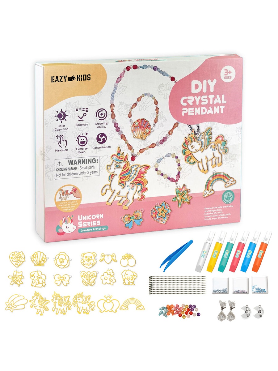 DIY Kids Art and Craft Crystal Pendant Making and Coloring Set XL - Unicorn