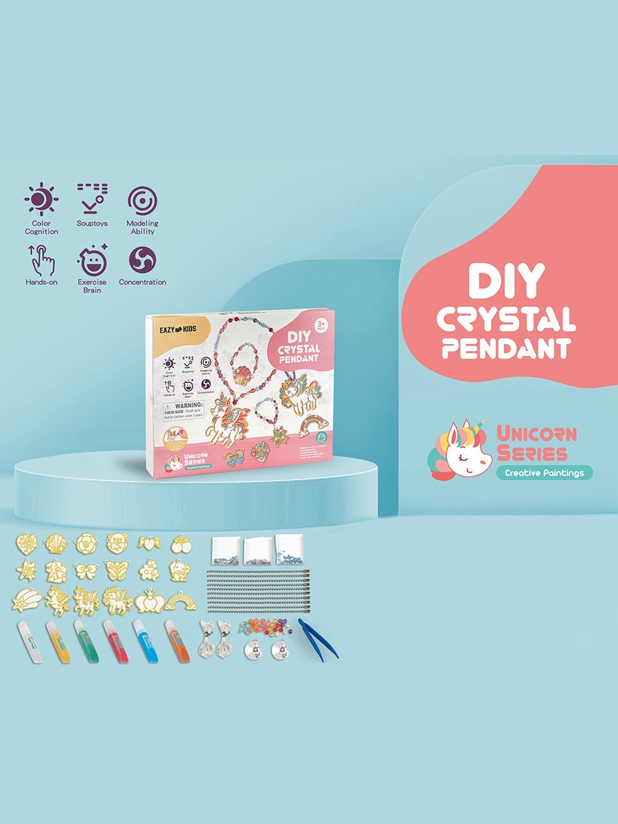 DIY Kids Art and Craft Crystal Pendant Making and Coloring Set XL - Unicorn