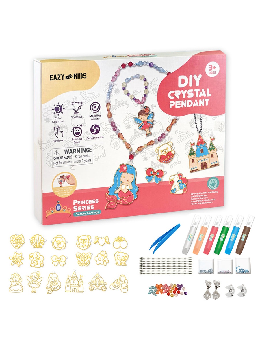 DIY Kids Art and Craft Crystal Pendant Making and Coloring Set XL - Princess