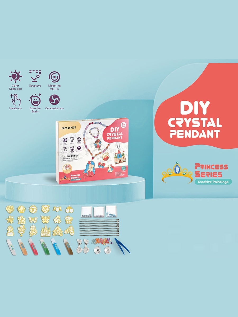 DIY Kids Art and Craft Crystal Pendant Making and Coloring Set XL - Princess
