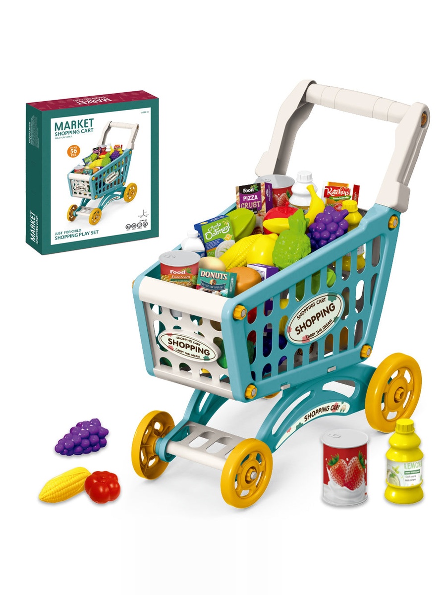 Role Play Market Shopping Cart Toy Set (56 -Piece) - Green