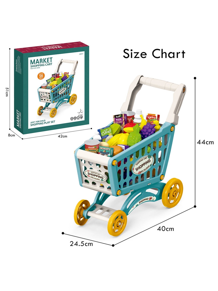 Role Play Market Shopping Cart Toy Set (56 -Piece) - Green