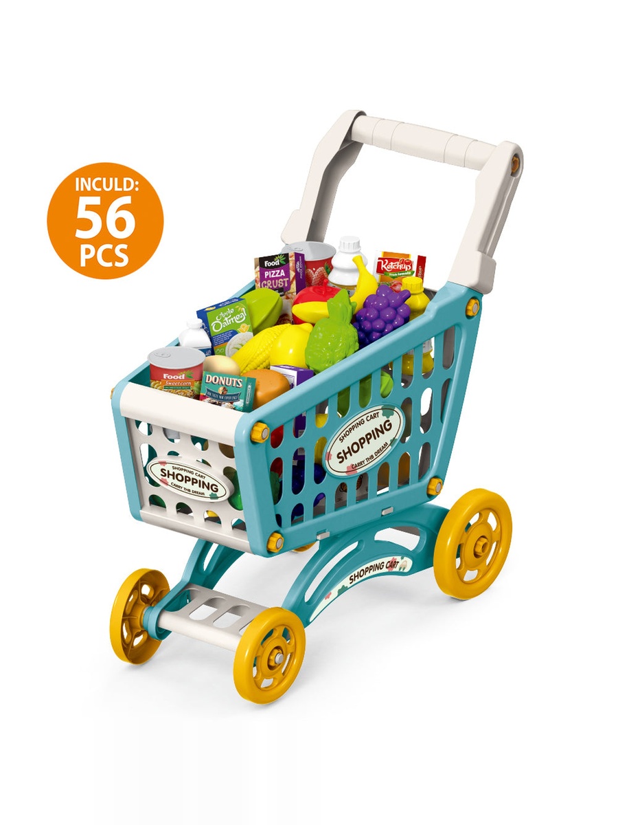 Role Play Market Shopping Cart Toy Set (56 -Piece) - Green