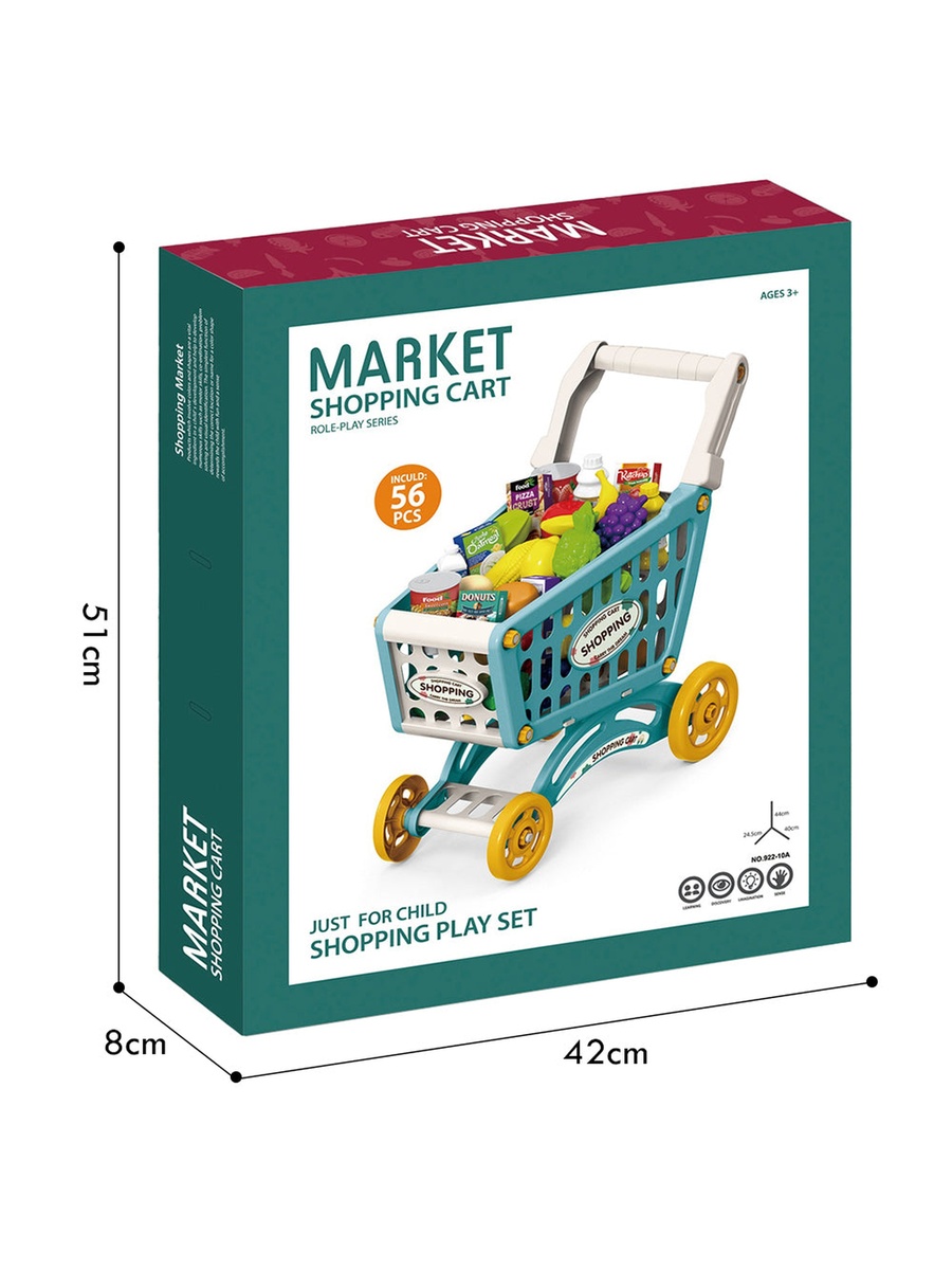 Role Play Market Shopping Cart Toy Set (56 -Piece) - Green