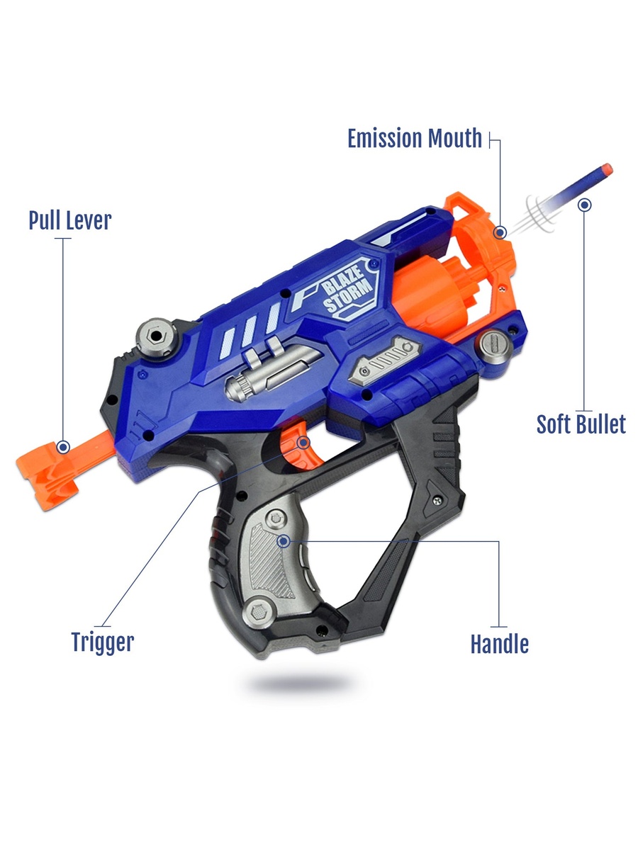 Kids Manual Bullet Gun with 10-Piece Soft Bullets - Blue