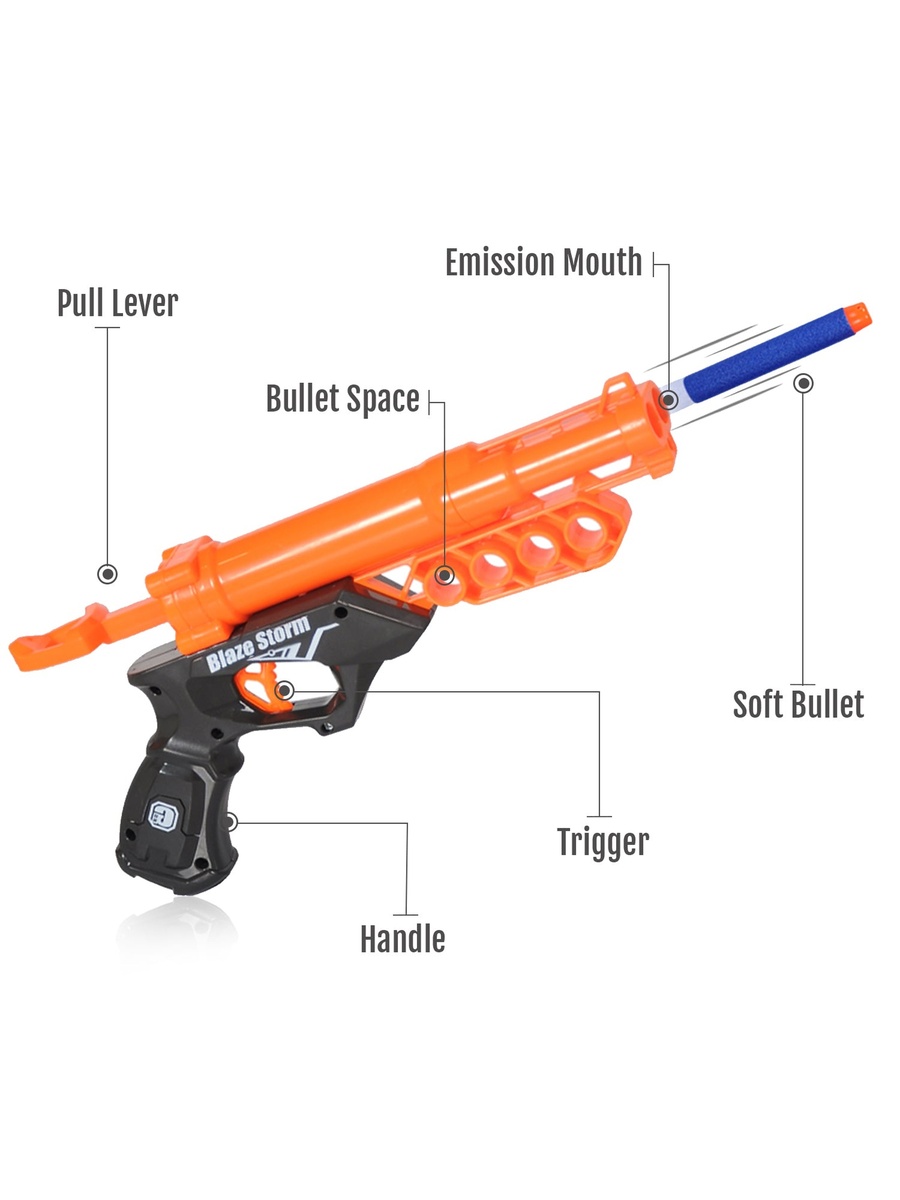 Kids Manual Bullet Gun with 10-Piece Soft Bullets - Orange