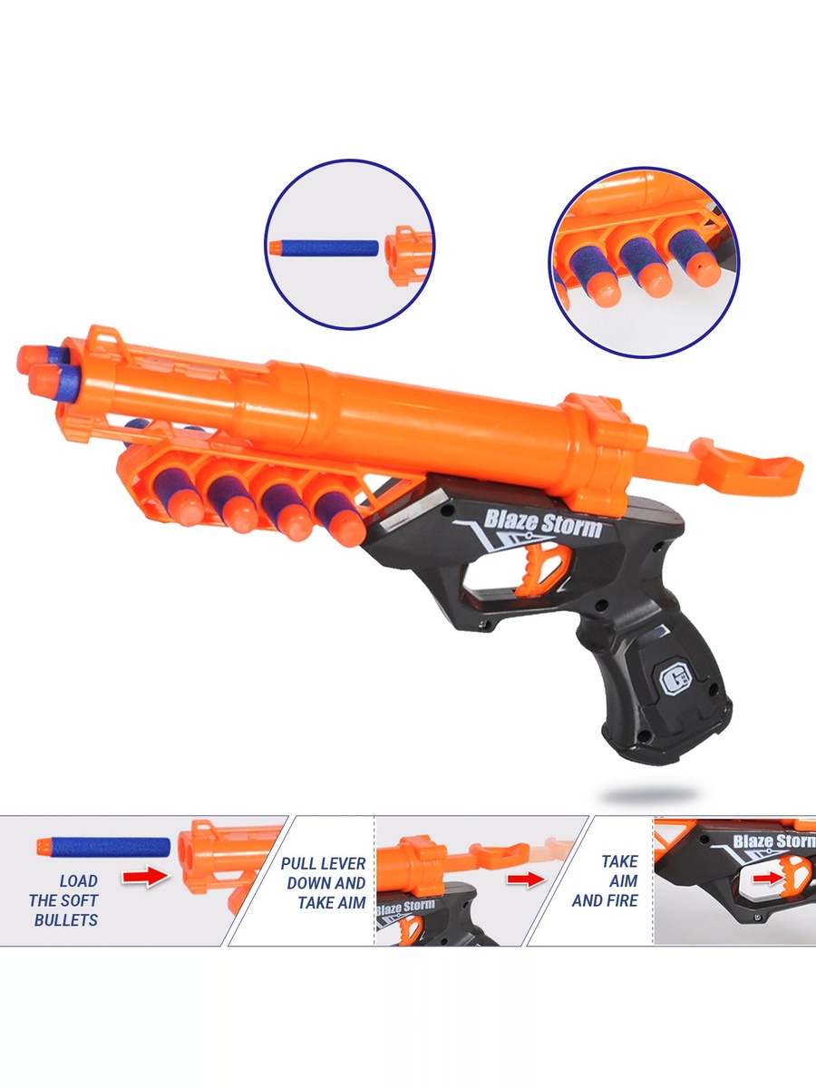 Kids Manual Bullet Gun with 10-Piece Soft Bullets - Orange