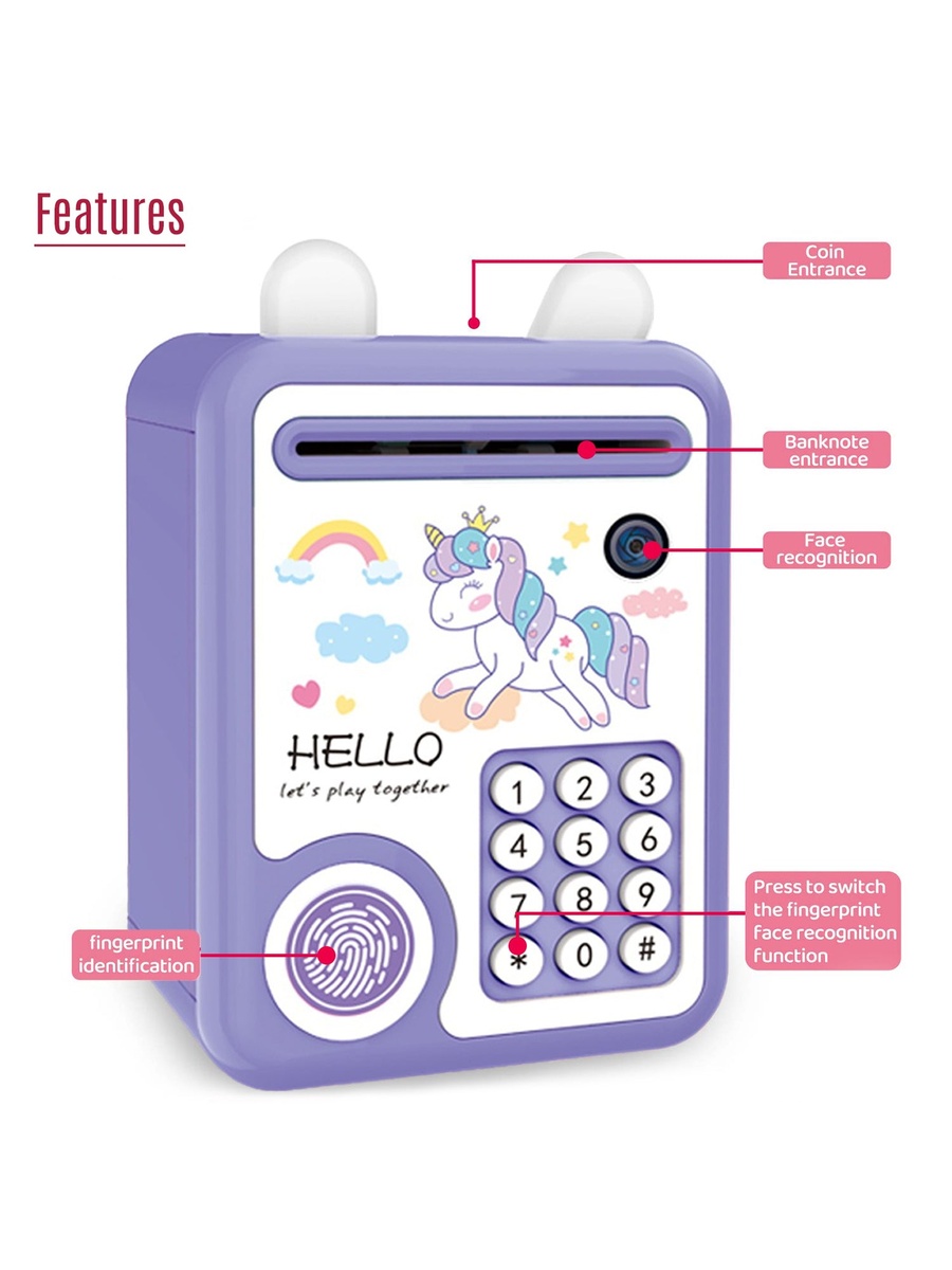 Lovely Piggy Bank with Fingerprint Lock and Music - Unicorn Purple