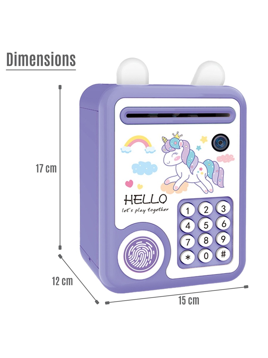 Lovely Piggy Bank with Fingerprint Lock and Music - Unicorn Purple
