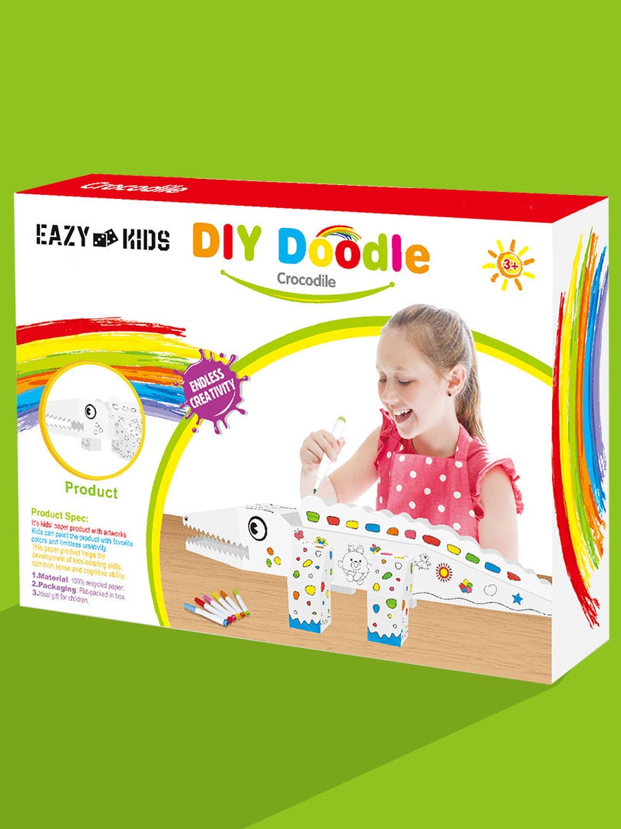 DIY Doodle Coloring Kit with Set of 6 Sketch Pens - Crocodile