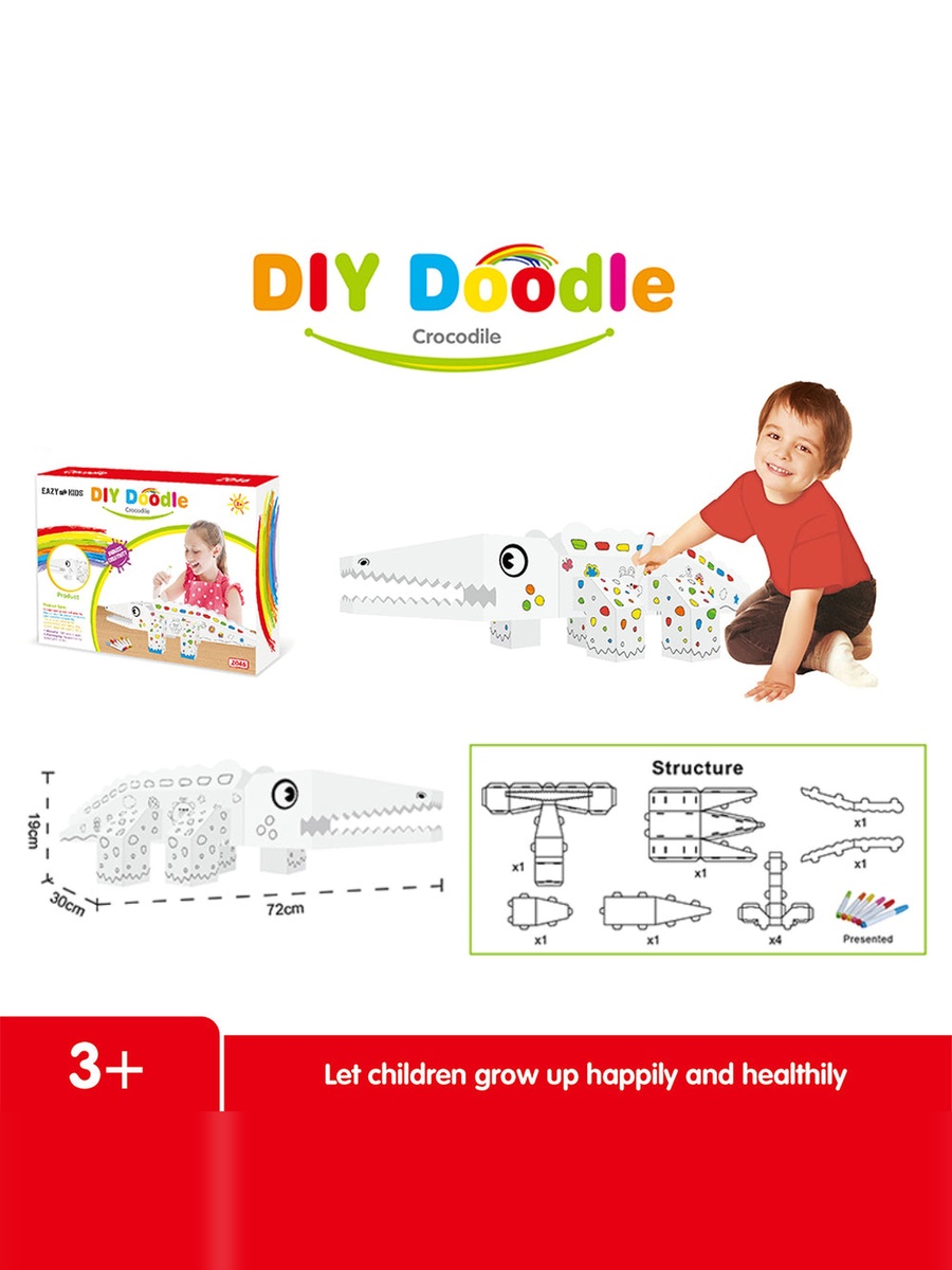 DIY Doodle Coloring Kit with Set of 6 Sketch Pens - Crocodile