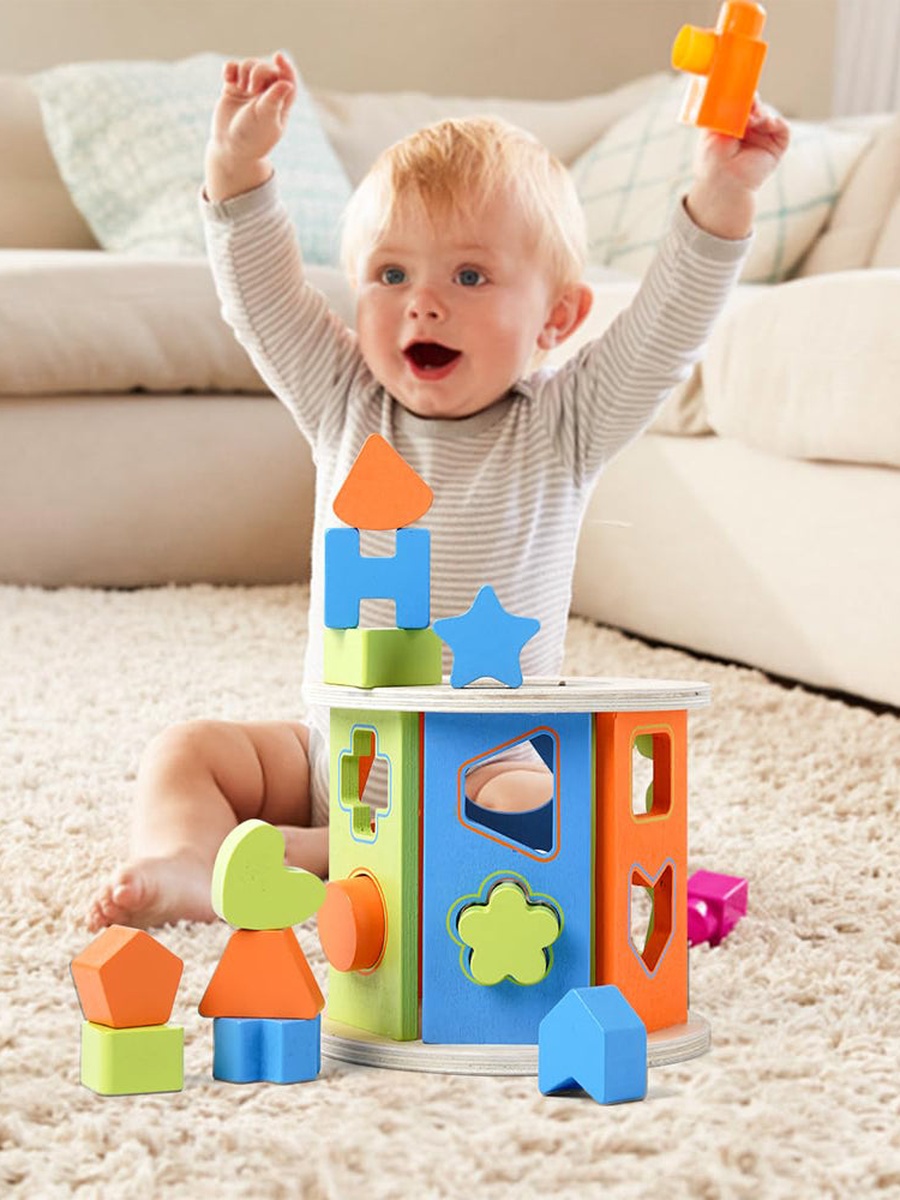 12 -Piece Wooden Activity Box Early Education Montessori - Multicolor