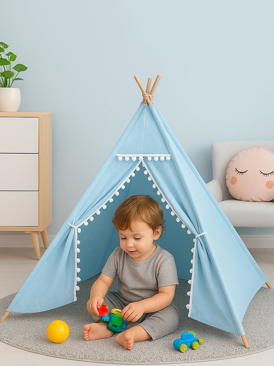 Canvas Foldable Tent and Teepee Playhouse - Blue