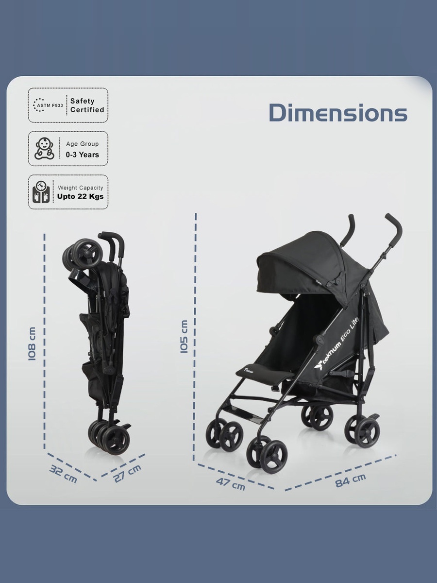 Eco Lite 2 Stroller with Cup Holder - Black