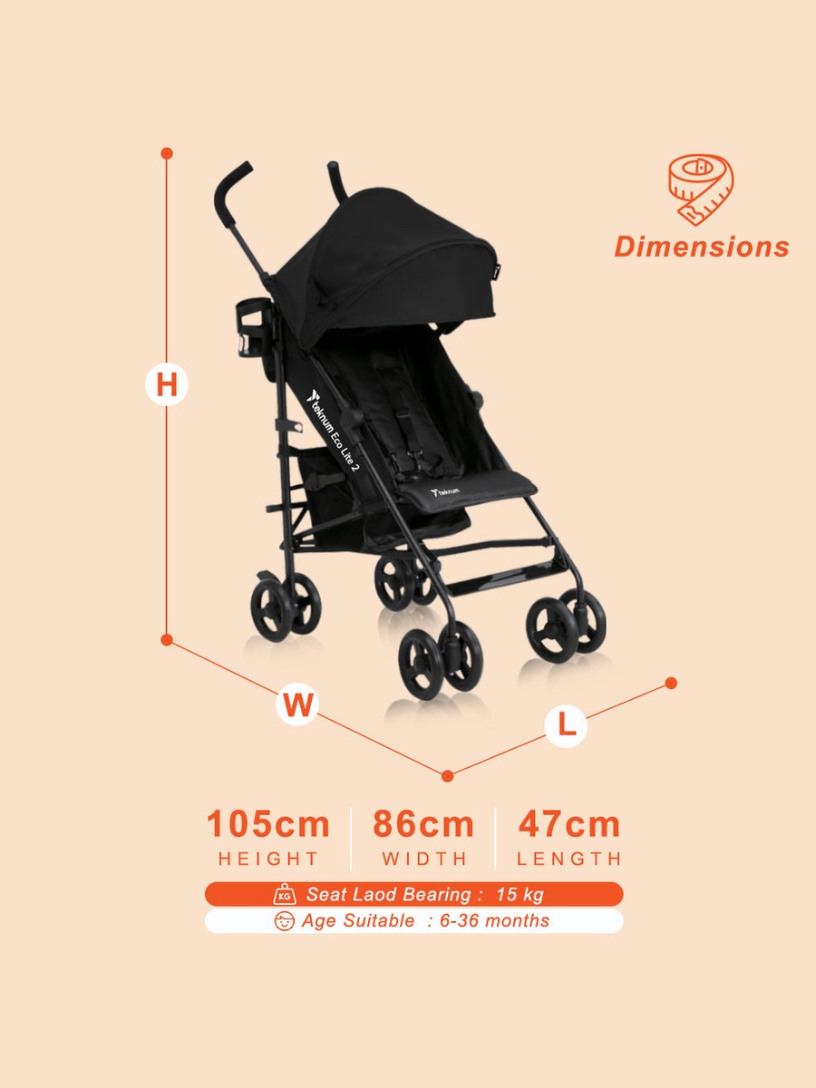 Eco Lite 2 Stroller with Cup Holder - Black