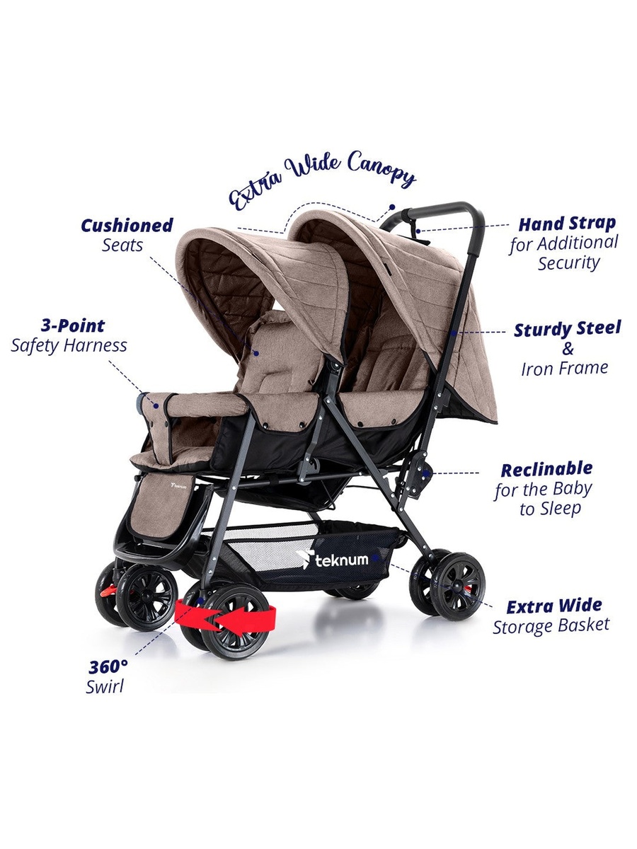 Double Baby Stroller - Khaki