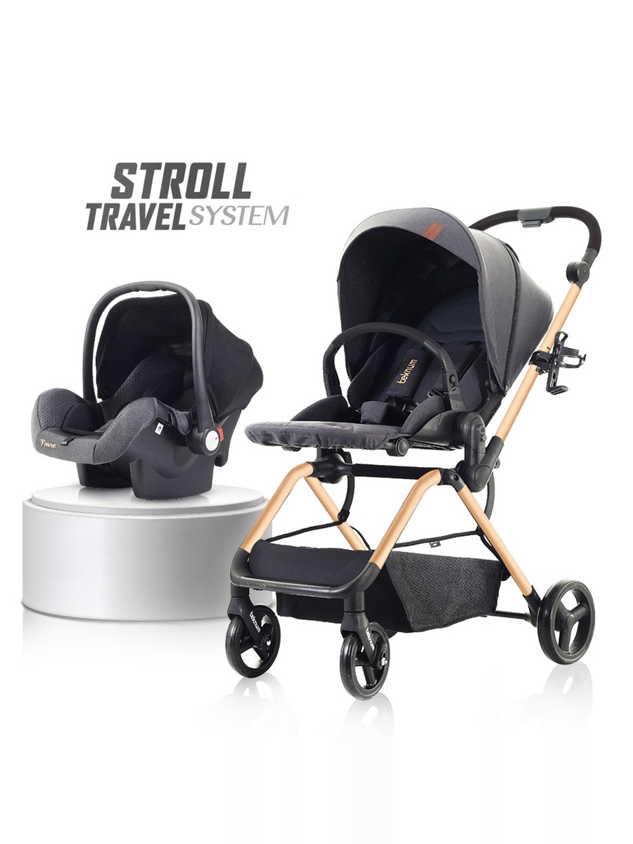 STROLL-1 Travel System with Reversible Stroller and Baby Car Seat - Grey