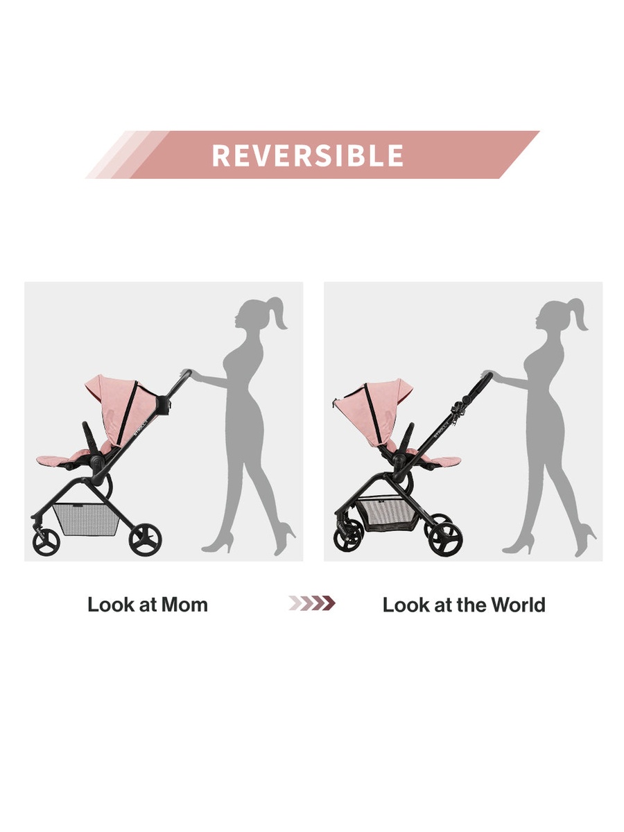 STROLL-1 Travel System with Reversible Stroller and Baby Car Seat - Pink