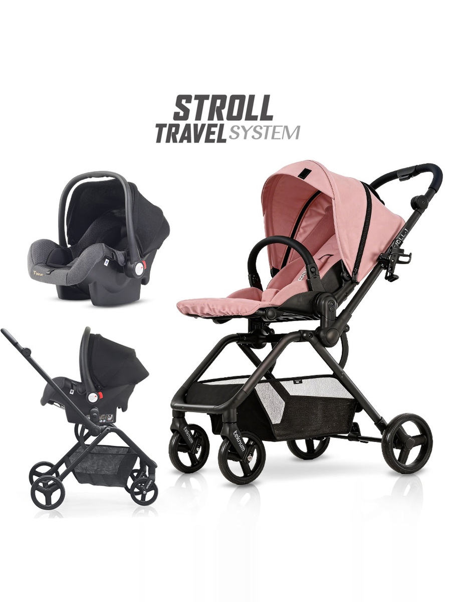STROLL-1 Travel System with Reversible Stroller and Baby Car Seat - Pink