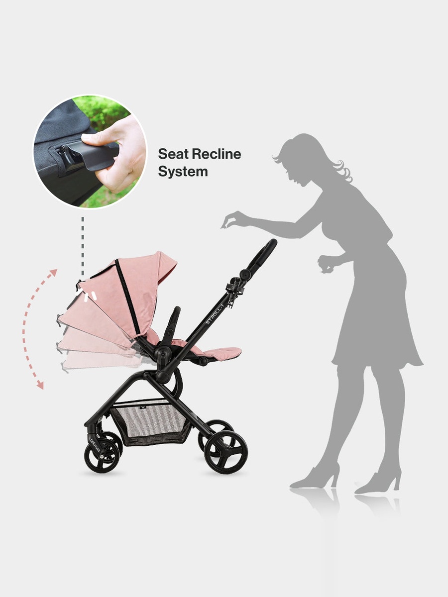 STROLL-1 Travel System with Reversible Stroller and Baby Car Seat - Pink