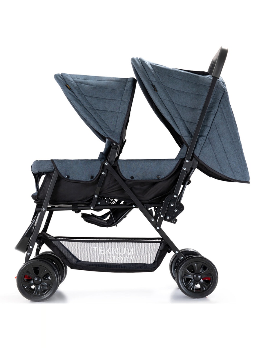 Double Baby Stroller with Hooks - Grey